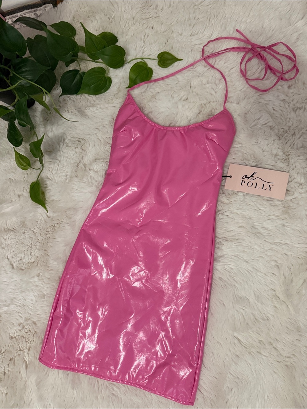 Oh Polly Hot Pink Patent Halter Slip Dress